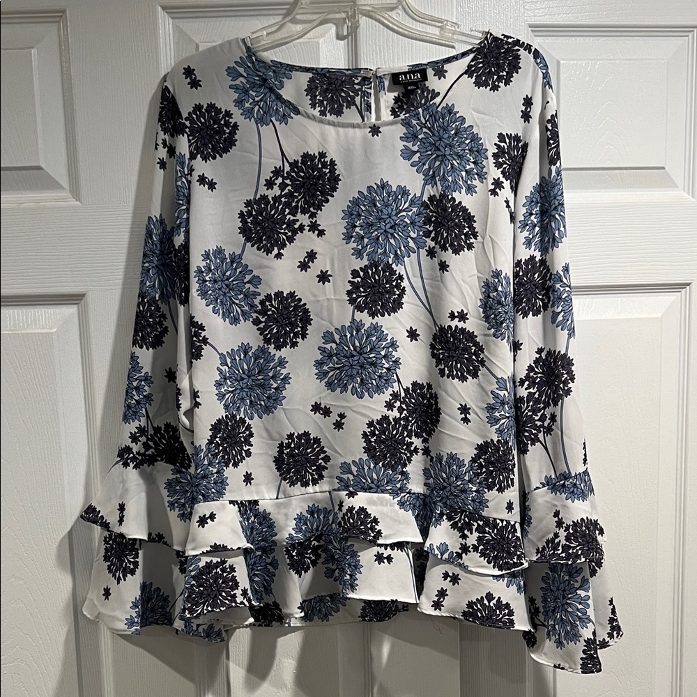 a.n.a White and Blue Floral Blouse